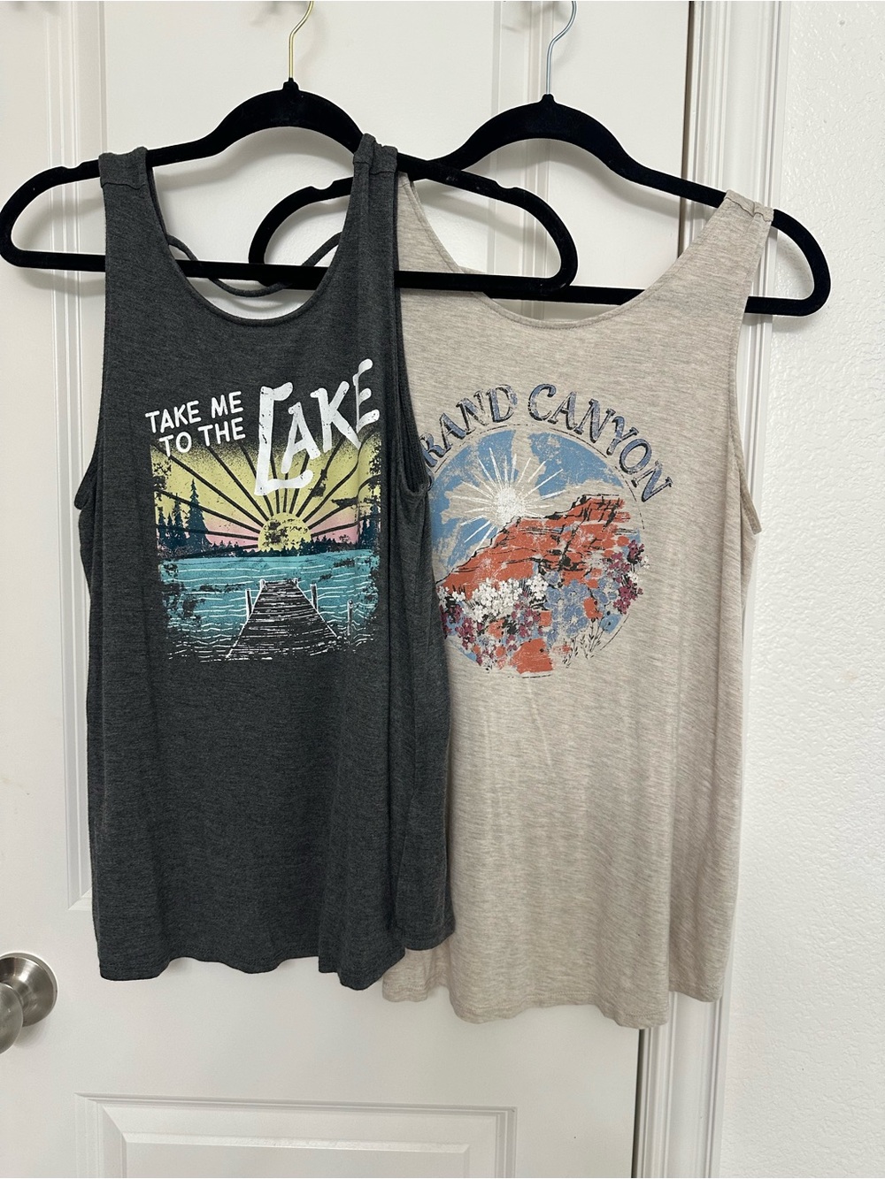 Maurices Graphic Tank Tops in Dark Gray and Beige